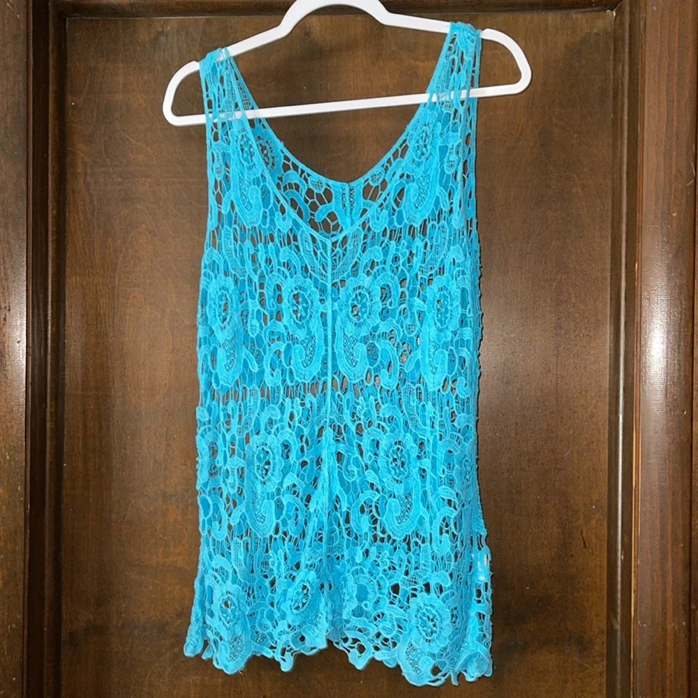 Asha Brand Turquoise Lace Sleeveless Top - Picture 3 of 3